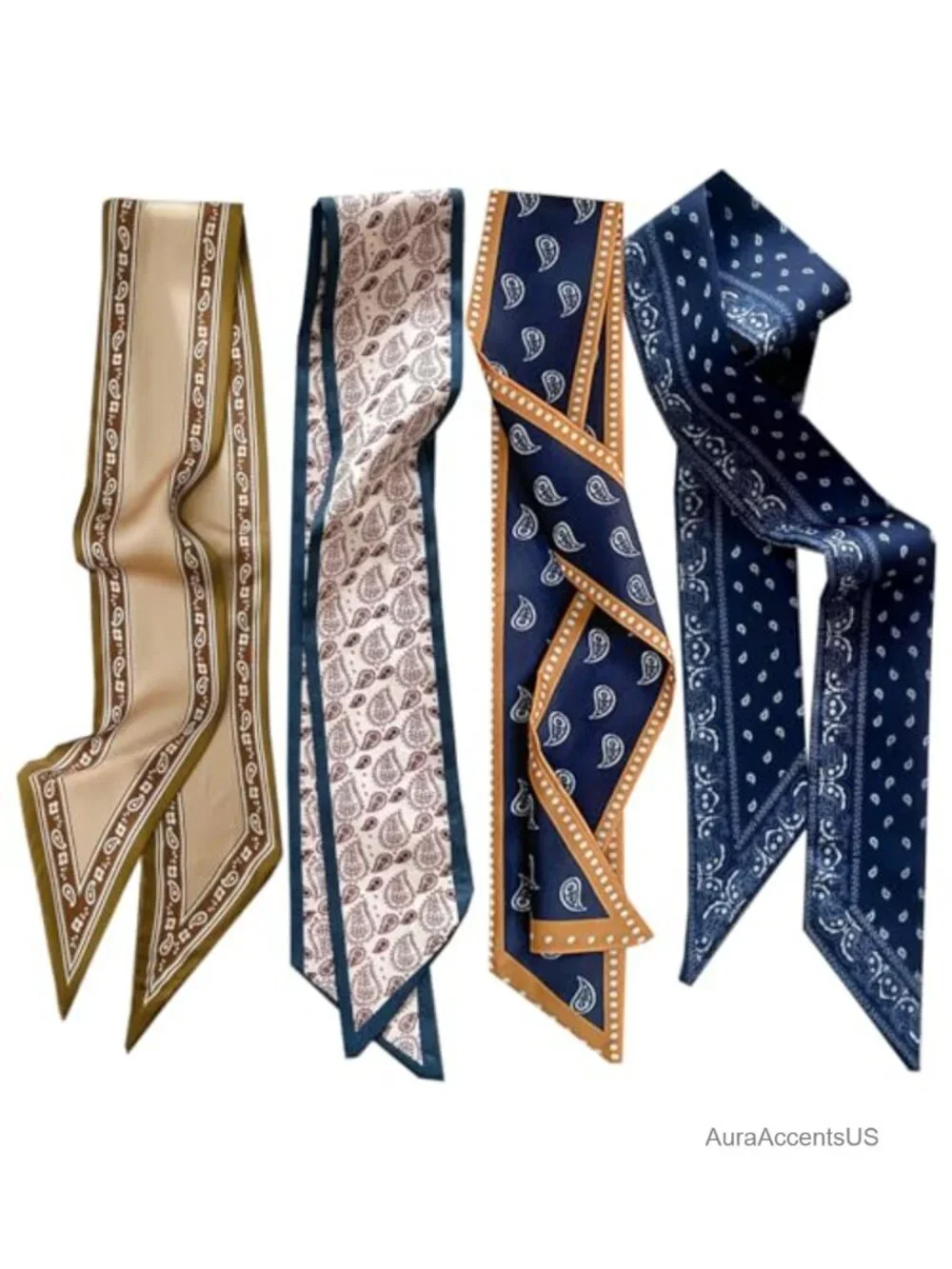 4 Pcs Silk Feel Fashion Scarves, Versatile Headband Neck Scarf Set